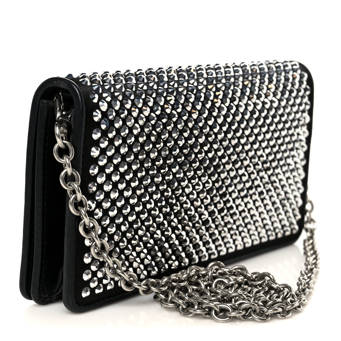 Satin Crystal Metal Triangle Logo Mini Crossbody Bag Cristal