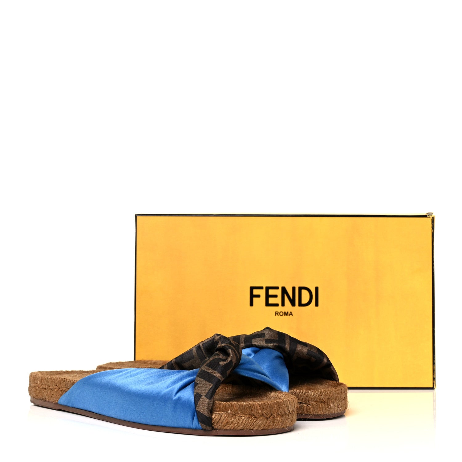 Fendi Satin FF Twist Espadrille Slide Sandals 41 Antigua Tobacco Black 7 of 7
