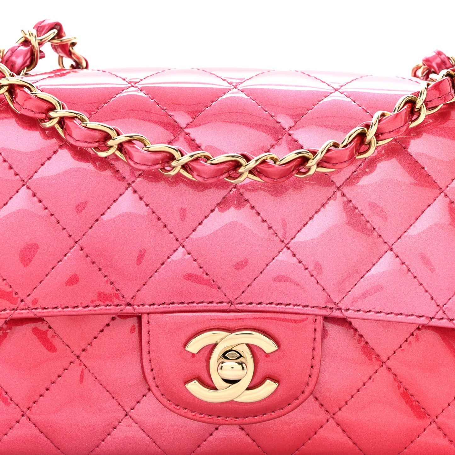 Shaded Patent Calfskin Quilted Mini Rectangular Flap Pink Dark Pink