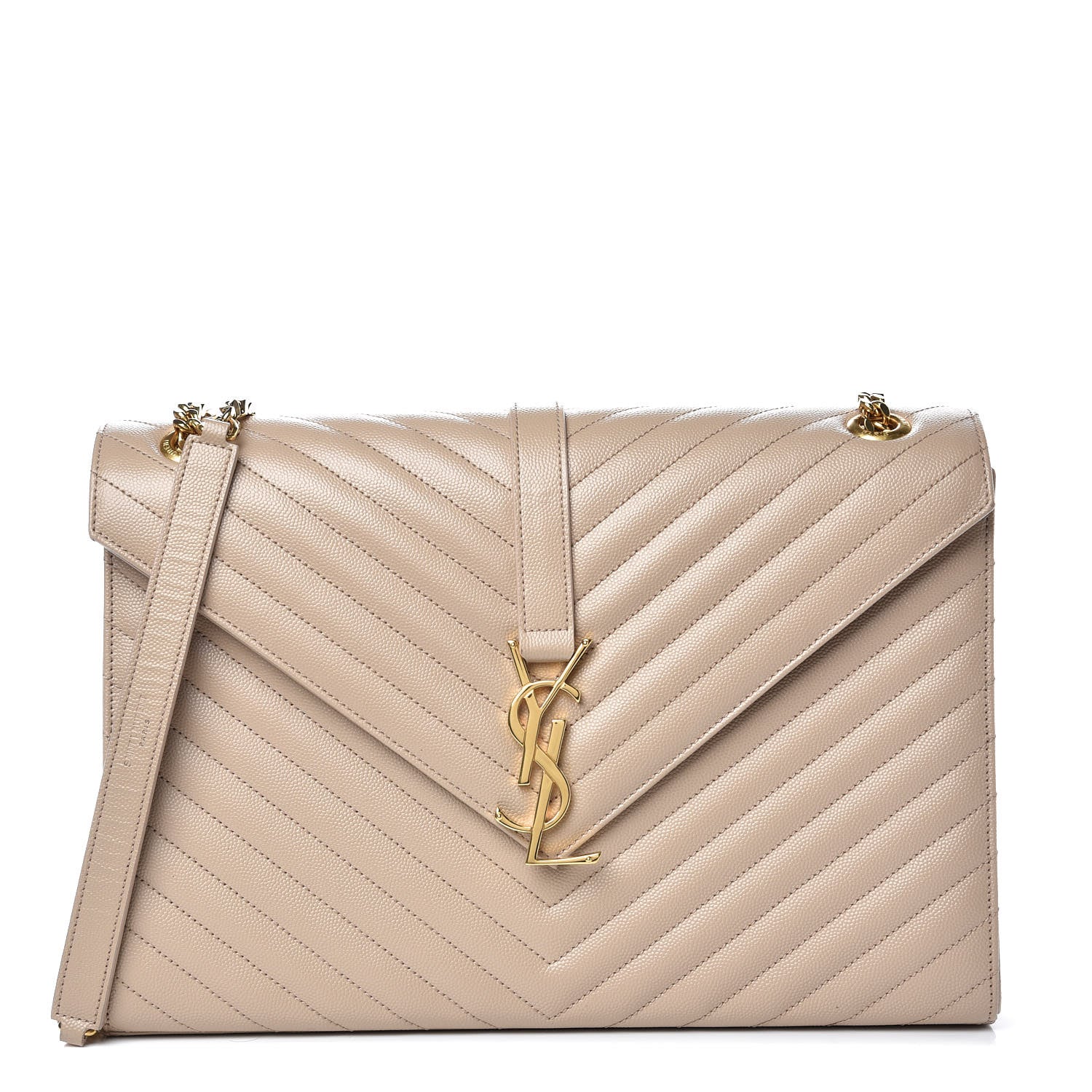 Saint Laurent Grain De Poudre Matelasse Chevron Large Monogram Satchel Dark Beige 1 of 14