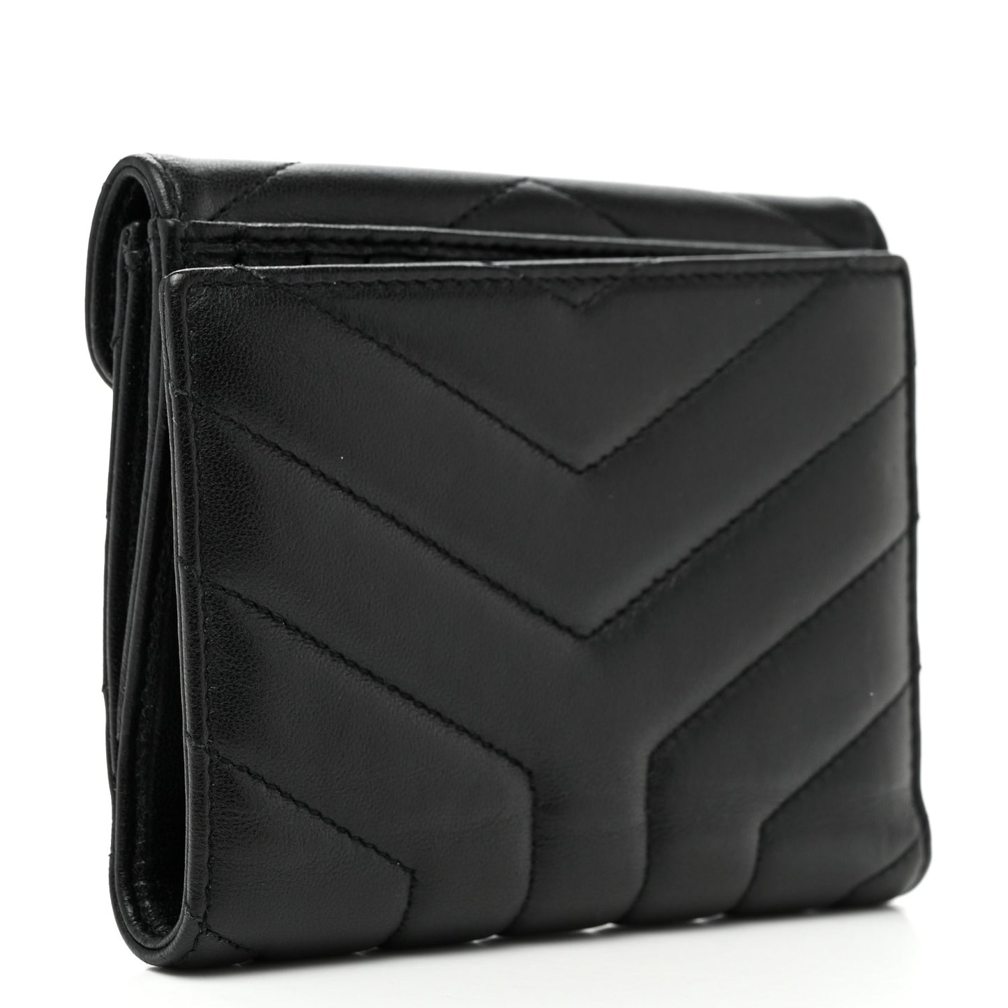 Lambskin Y Quilted Monogram Compact Loulou Wallet Black