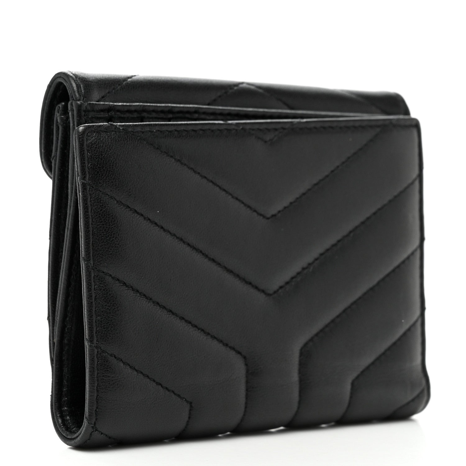 Saint Laurent Lambskin Y Quilted Monogram Compact Loulou Wallet Black 3 of 8