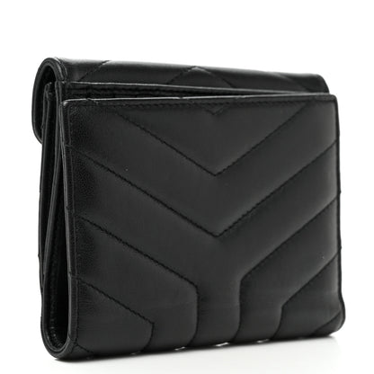 Saint Laurent Lambskin Y Quilted Monogram Compact Loulou Wallet Black 3 of 8