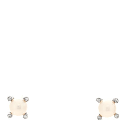 David Yurman Sterling Silver Diamond Pearl 6-6.5mm Cable Stud Earrings 1 of 4