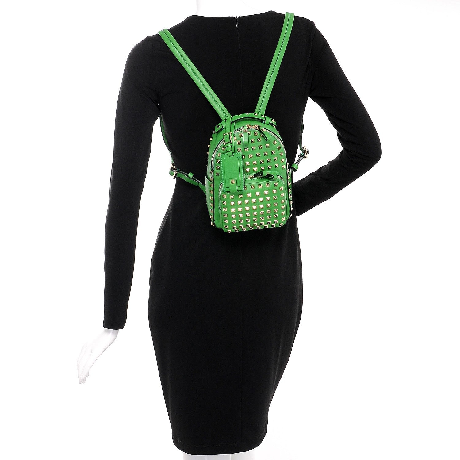 Valentino Garavani Calfskin Mini Rockstud All Over Backpack Green 2 of 10