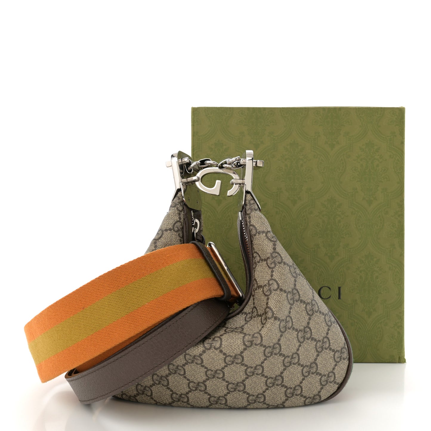 GG Supreme Monogram Textured Calfskin Web Small Attache Shoulder Bag Beige Ebony New Acero