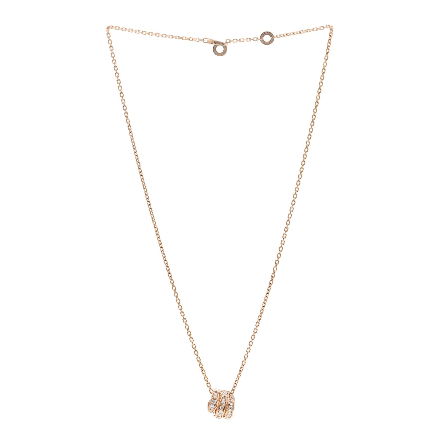 18K Rose Gold Diamond Serpenti Viper Pave Pendant Necklace