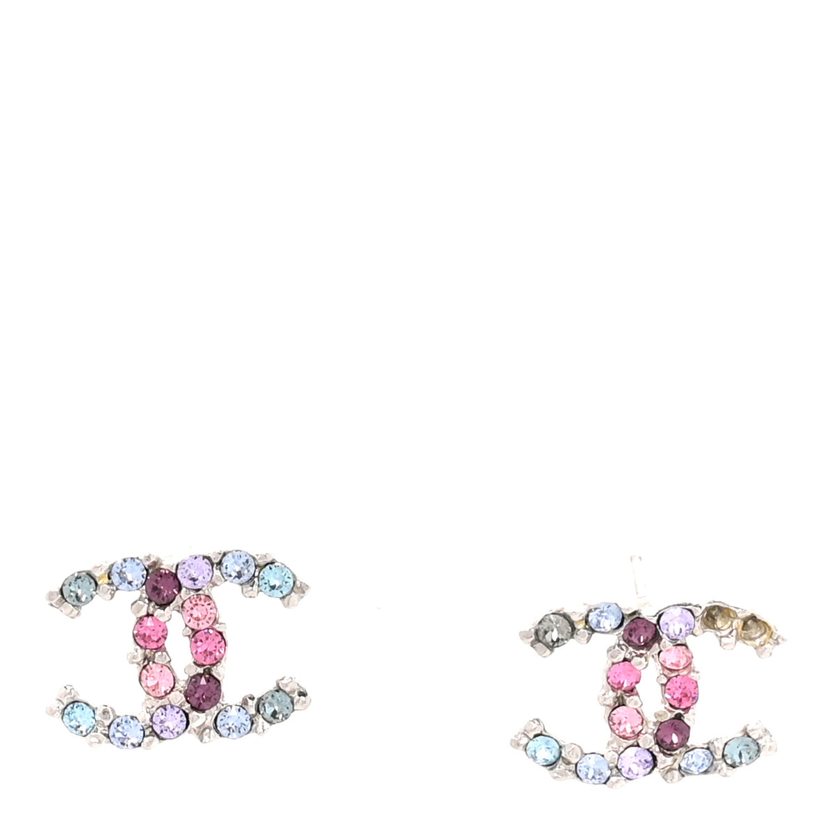 Chanel Metal Crystal CC Earrings Silver Multicolor 1 of 6