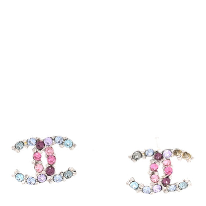 Chanel Metal Crystal CC Earrings Silver Multicolor 1 of 6