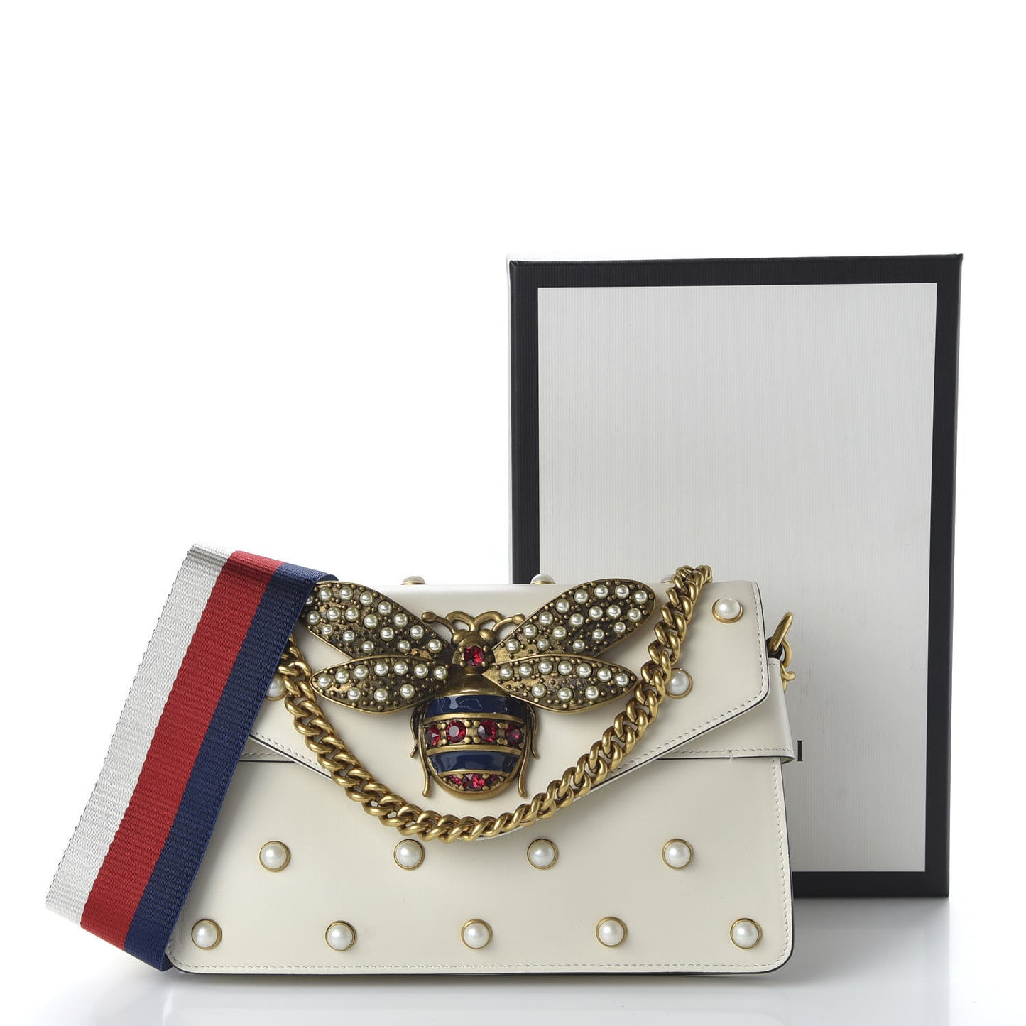 Nappa Pearl Studded Mini Queen Margaret Broadway Shoulder Bag Mystic White