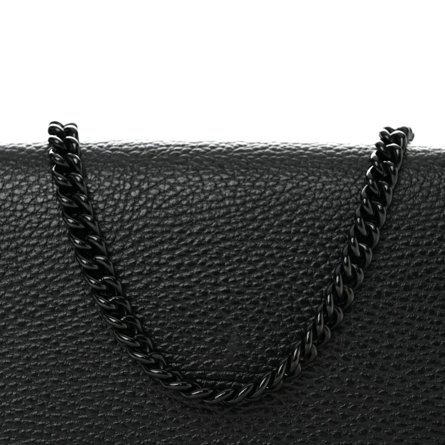 Dollar Calfskin Enamel Monochrome Mini GG Marmont Chain Wallet Black