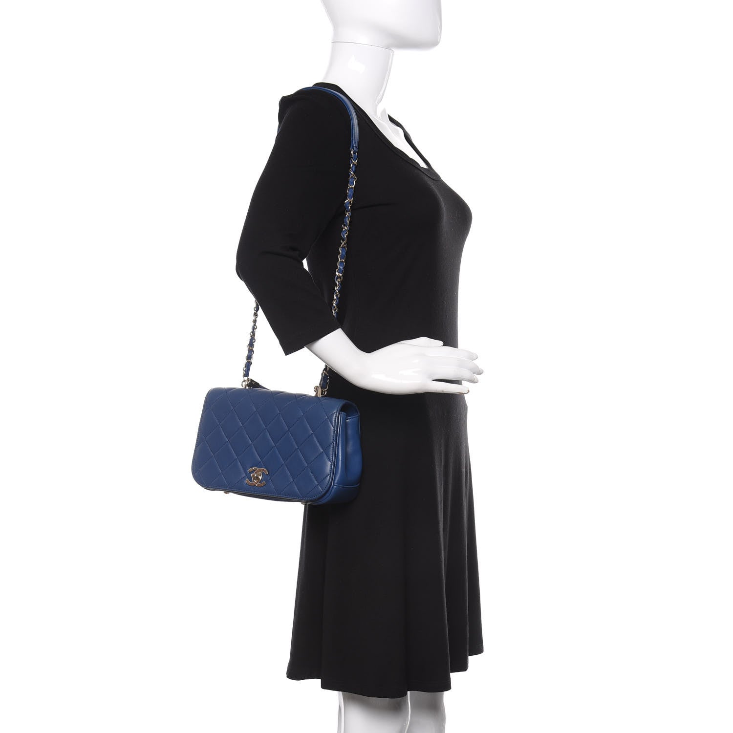 Chanel Lambskin Small Carry Chic Flap Blue 2 of 16