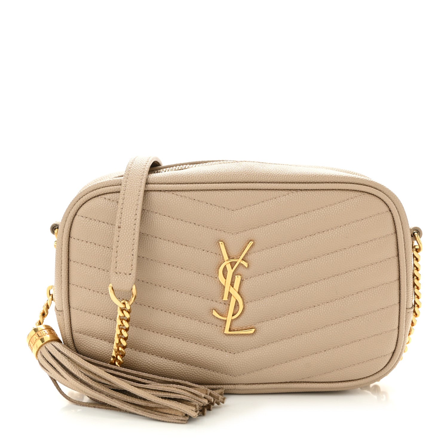 Saint Laurent Grain De Poudre Matelasse Monogram Mini Lou Camera Bag Dark Beige 1 of 11