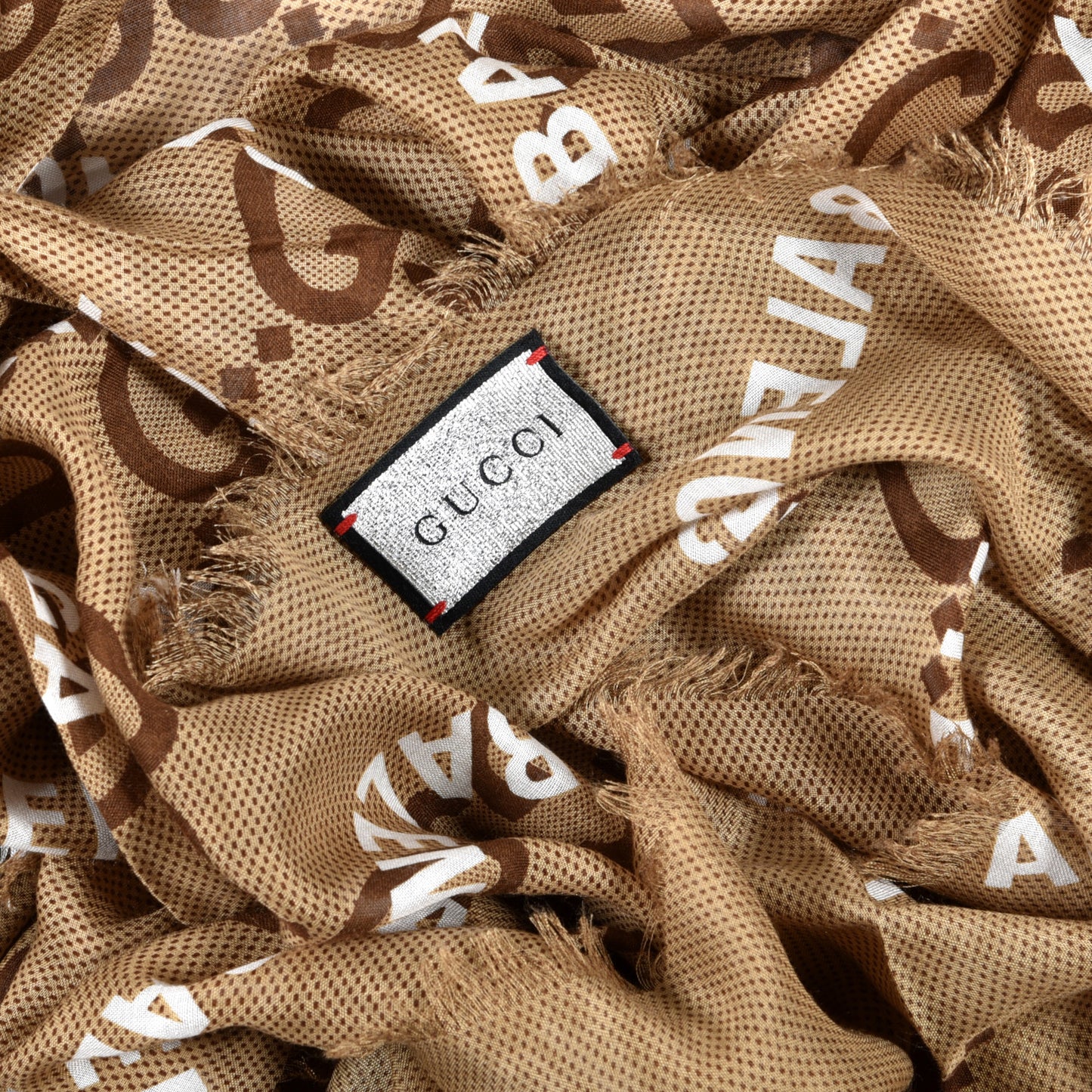 X BALENCIAGA Modal Silk Maxi GG Monogram Logo Print Shawl Beige White