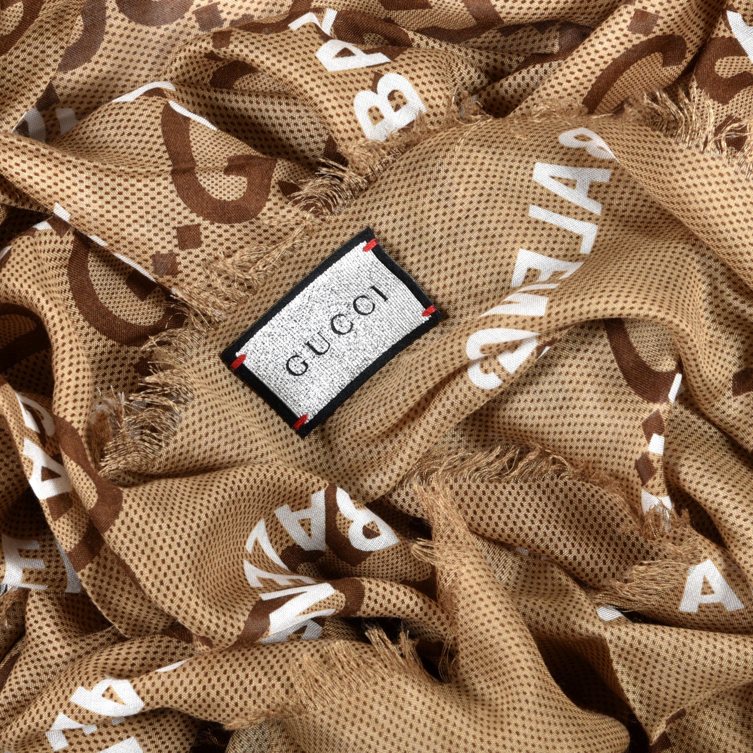 Gucci X BALENCIAGA Modal Silk Maxi GG Monogram Logo Print Shawl Beige White 3 of 4
