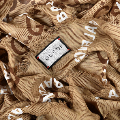 Gucci X BALENCIAGA Modal Silk Maxi GG Monogram Logo Print Shawl Beige White 3 of 4