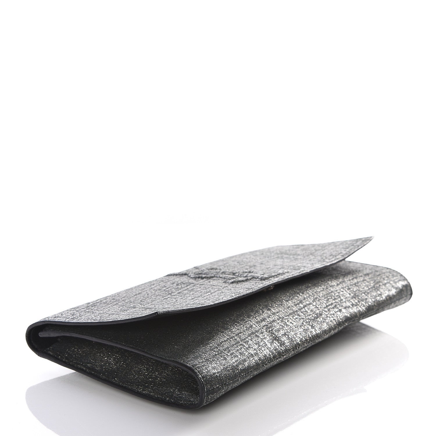 Saint Laurent Metallic Textured Large Belle De Jour Clutch Dark Silver 3 of 8