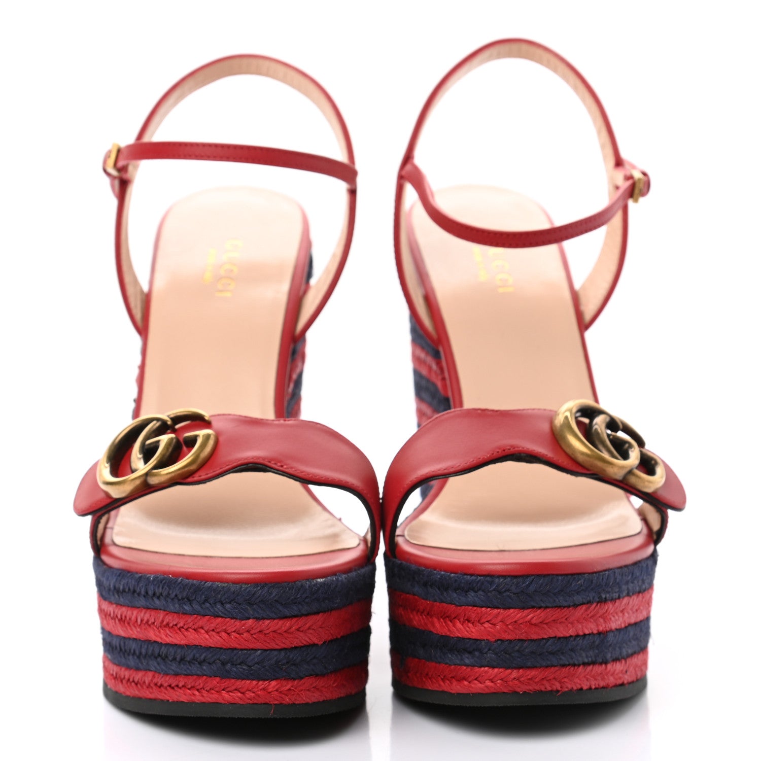 Gucci Lifford Calfskin Aitana Espadrille Platform 45/130mm Wedge Sandals 38 Hibiscus Red 2 of 9
