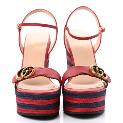 Gucci Lifford Calfskin Aitana Espadrille Platform 45/130mm Wedge Sandals 38 Hibiscus Red 2 of 9