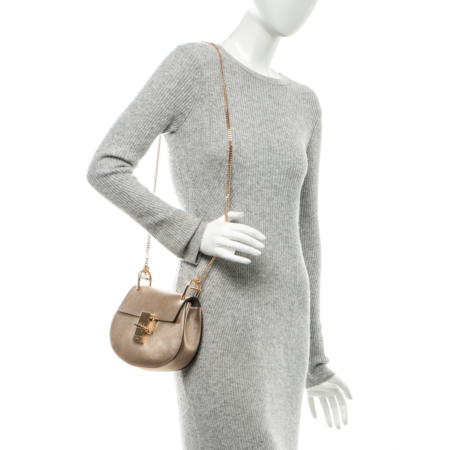 Chloe Metallic Goatskin Mini Drew Shoulder Bag Abstract Gold 2 of 6