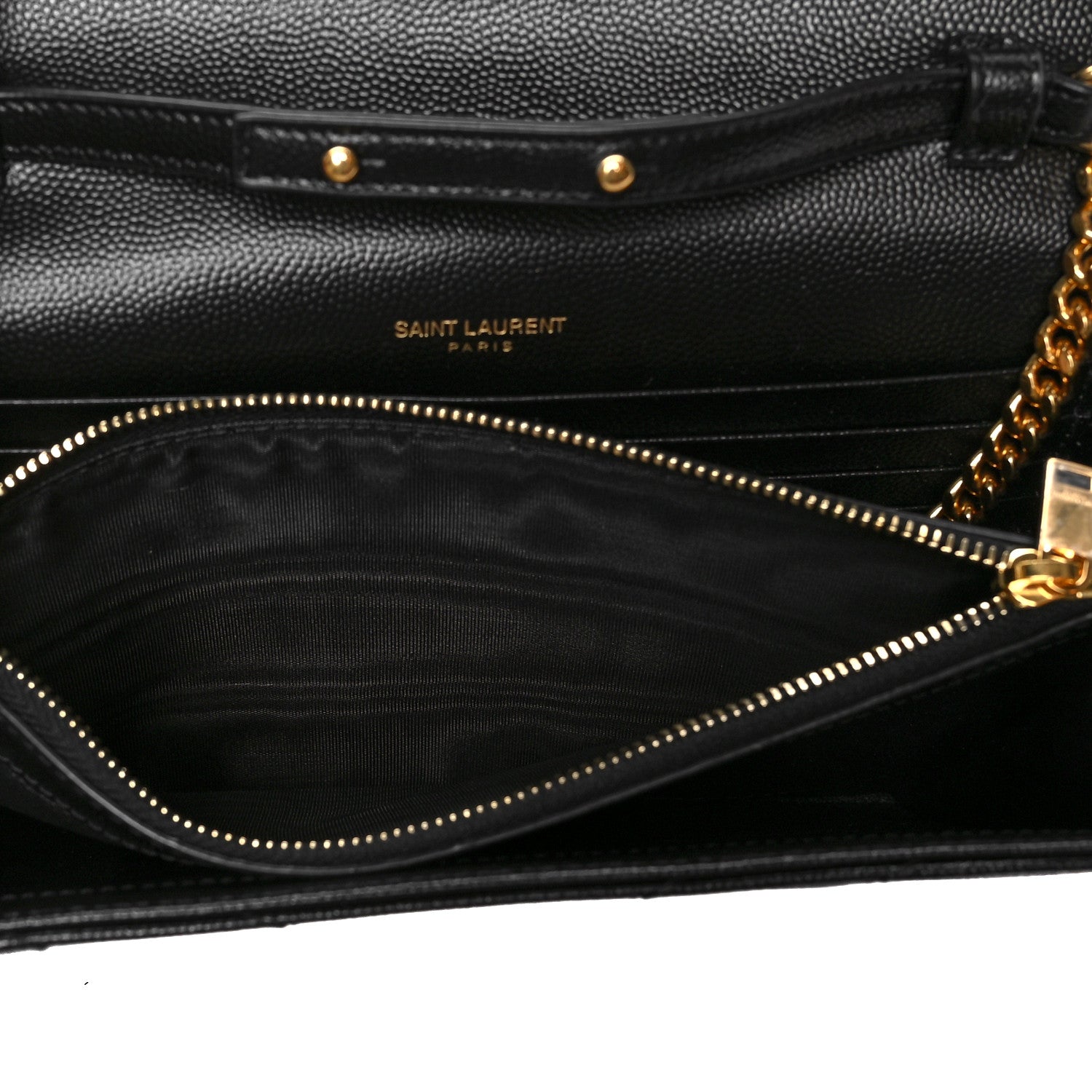Saint Laurent Grain De Poudre Matelasse Chevron Monogram Chain Wallet Black 7 of 11