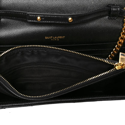 Saint Laurent Grain De Poudre Matelasse Chevron Monogram Chain Wallet Black 7 of 11