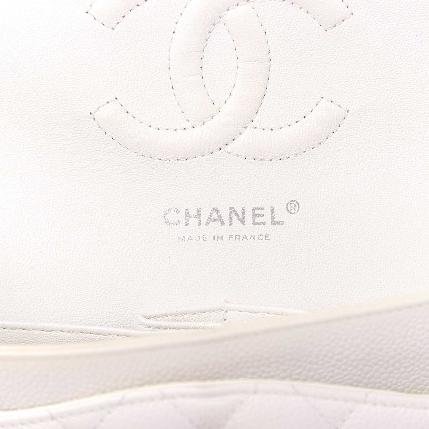 Caviar Quilted Medium Double Flap White