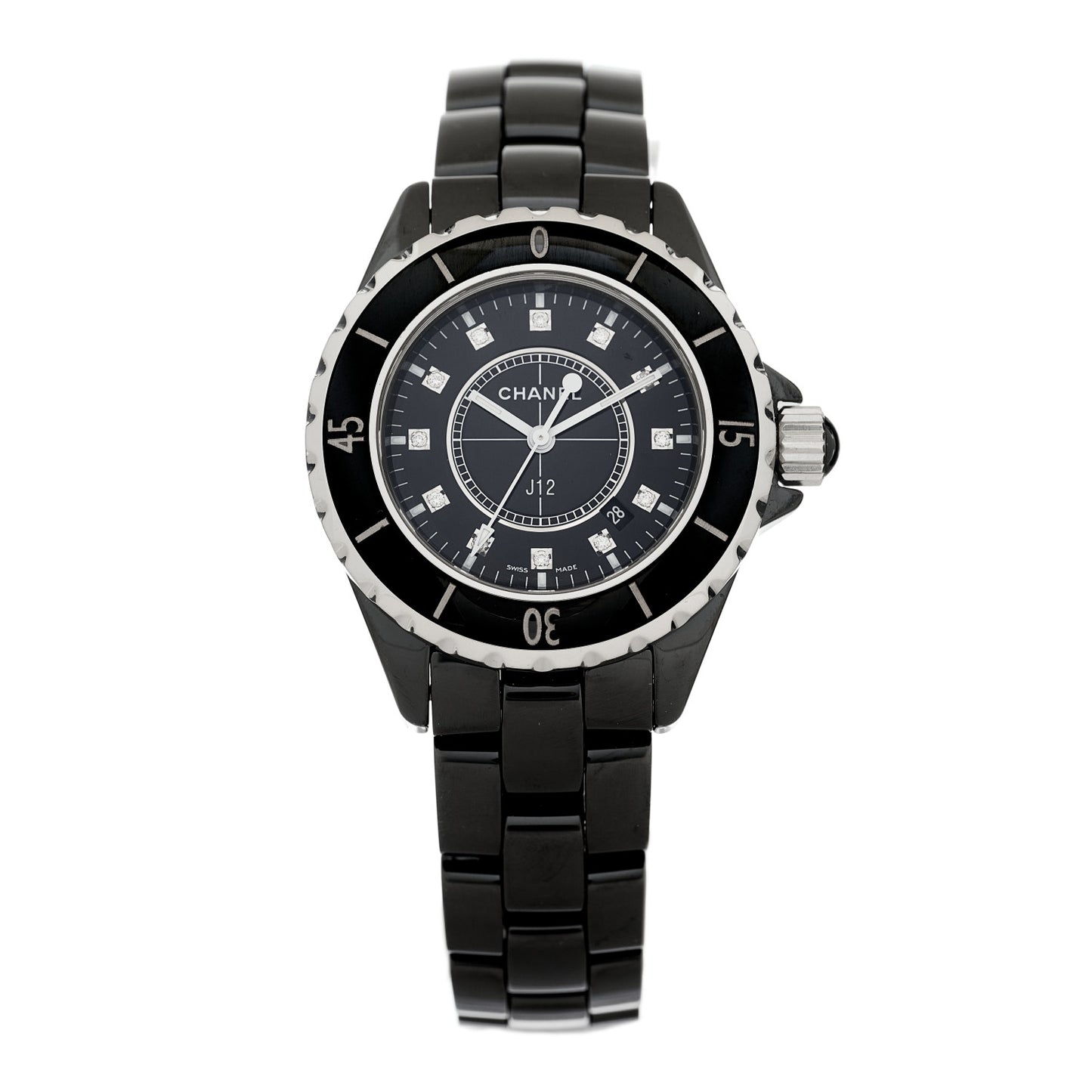 Stainless Steel Ceramic Diamond 33mm J12 Quartz Watch Black