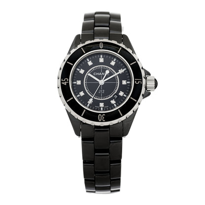 Chanel Stainless Steel Ceramic Diamond 33mm J12 Quartz Watch Black 1 of 4