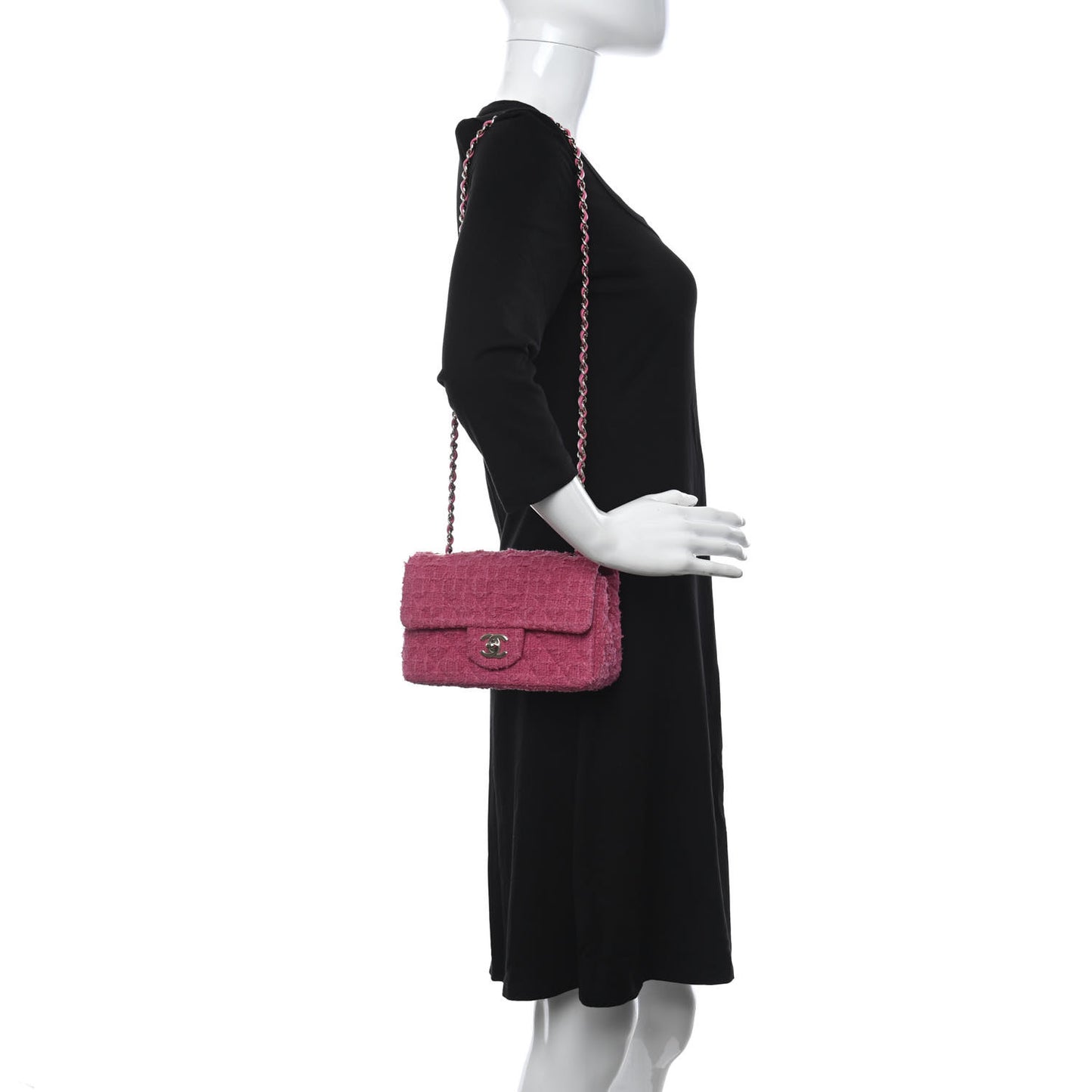 Wool Tweed Quilted Mini Rectangular Flap Dark Pink Fuchsia