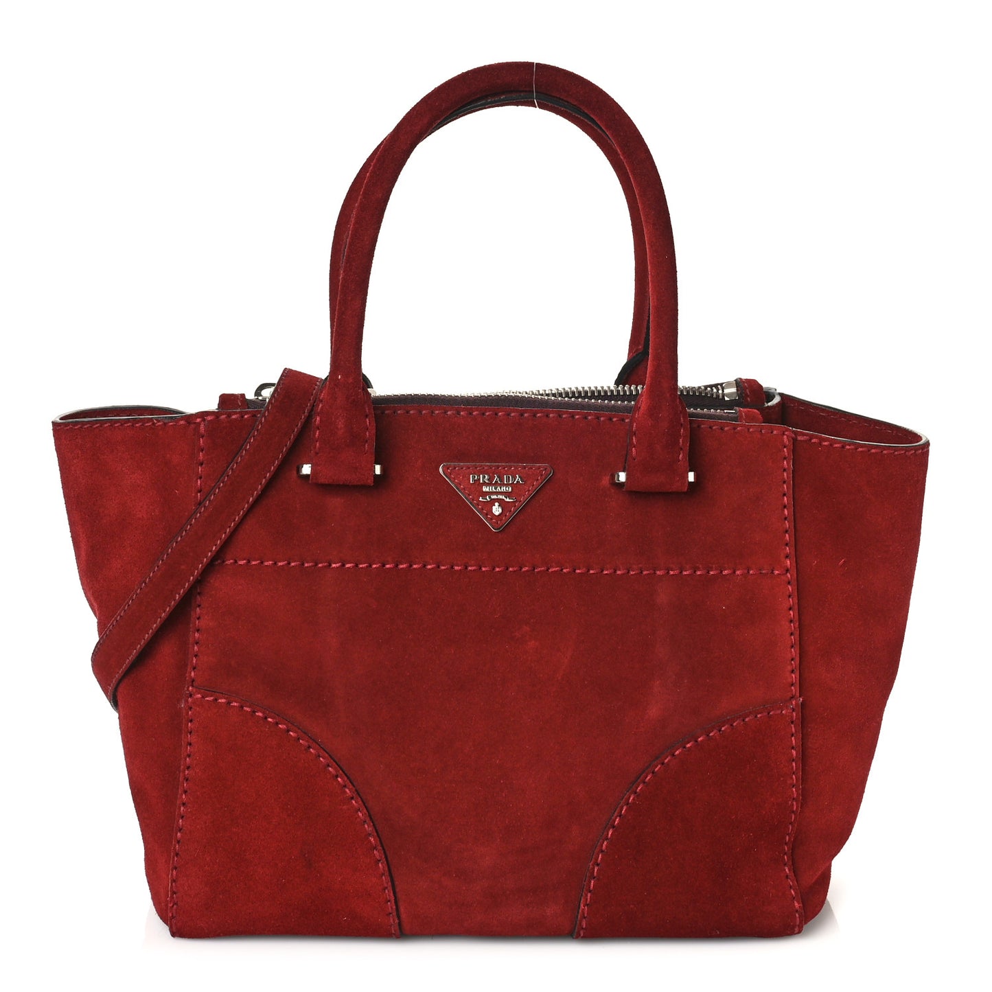 Suede Scamosciato Stitched Small Twin Pocket Tote Porpora