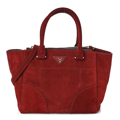 Prada Suede Scamosciato Stitched Small Twin Pocket Tote Porpora 1 of 8