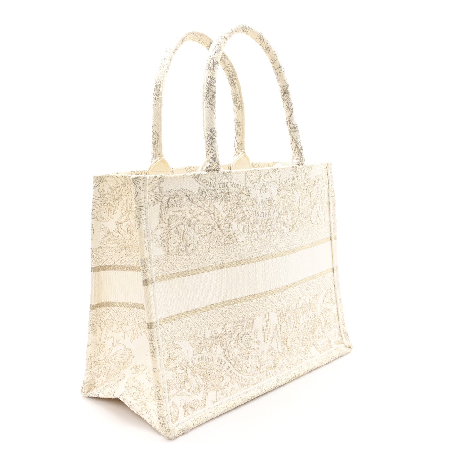 Christian Dior Canvas Embroidered Medium Jardin D'Hiver Book Tote White Gold 3 of 11