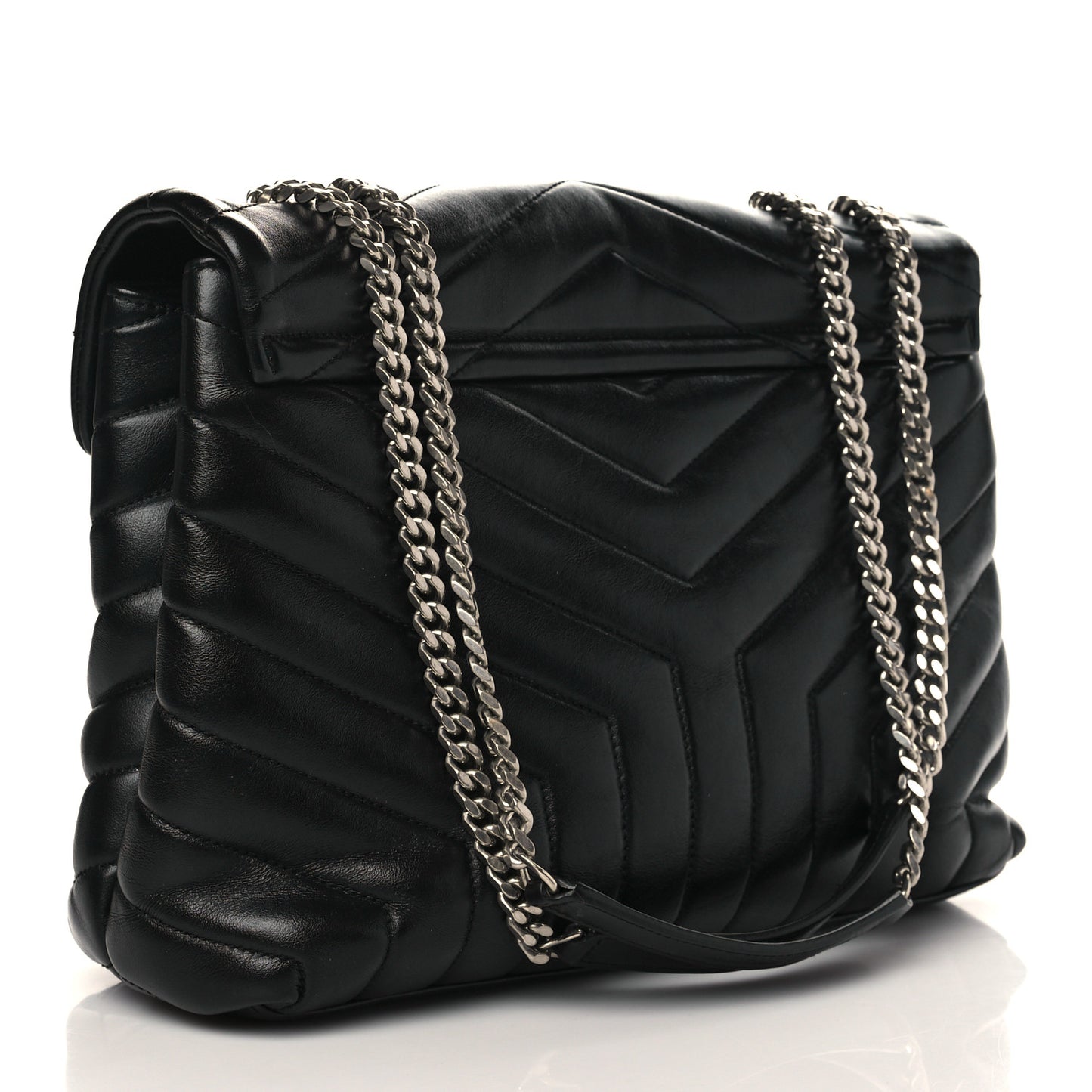 Calfskin Y Quilted Monogram Medium Loulou Chain Satchel Black