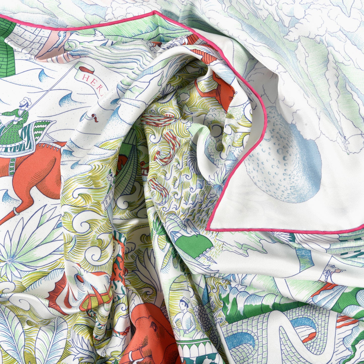 Silk Cosmographia Universalis Scarf 90 White Vert Corail