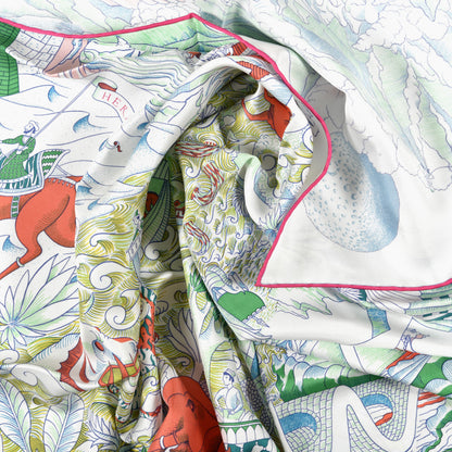 Hermes Silk Cosmographia Universalis Scarf 90 White Vert Corail 3 of 3