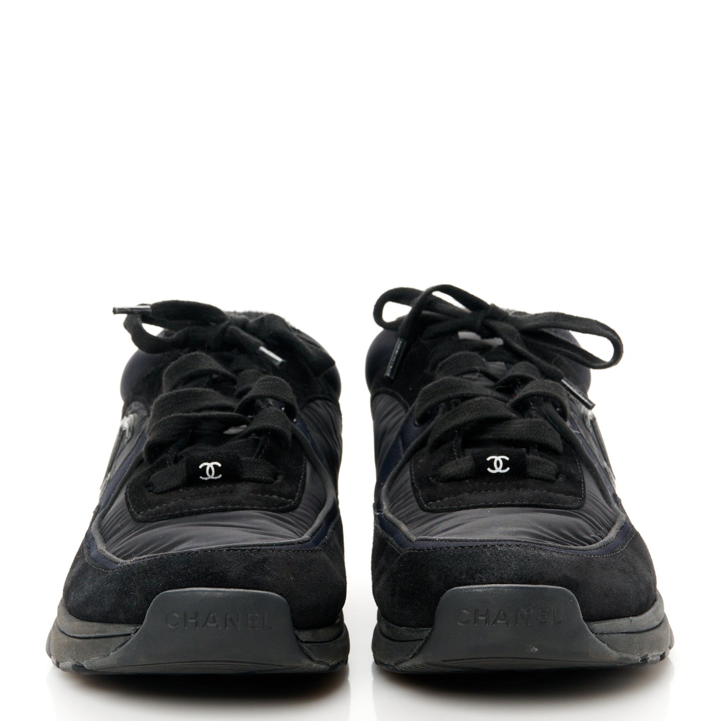 Nylon Calfskin Suede CC Sneakers 38.5 Black