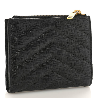 Saint Laurent Grain De Poudre Matelasse Chevron Monogram Zipped Card Case Black 3 of 9