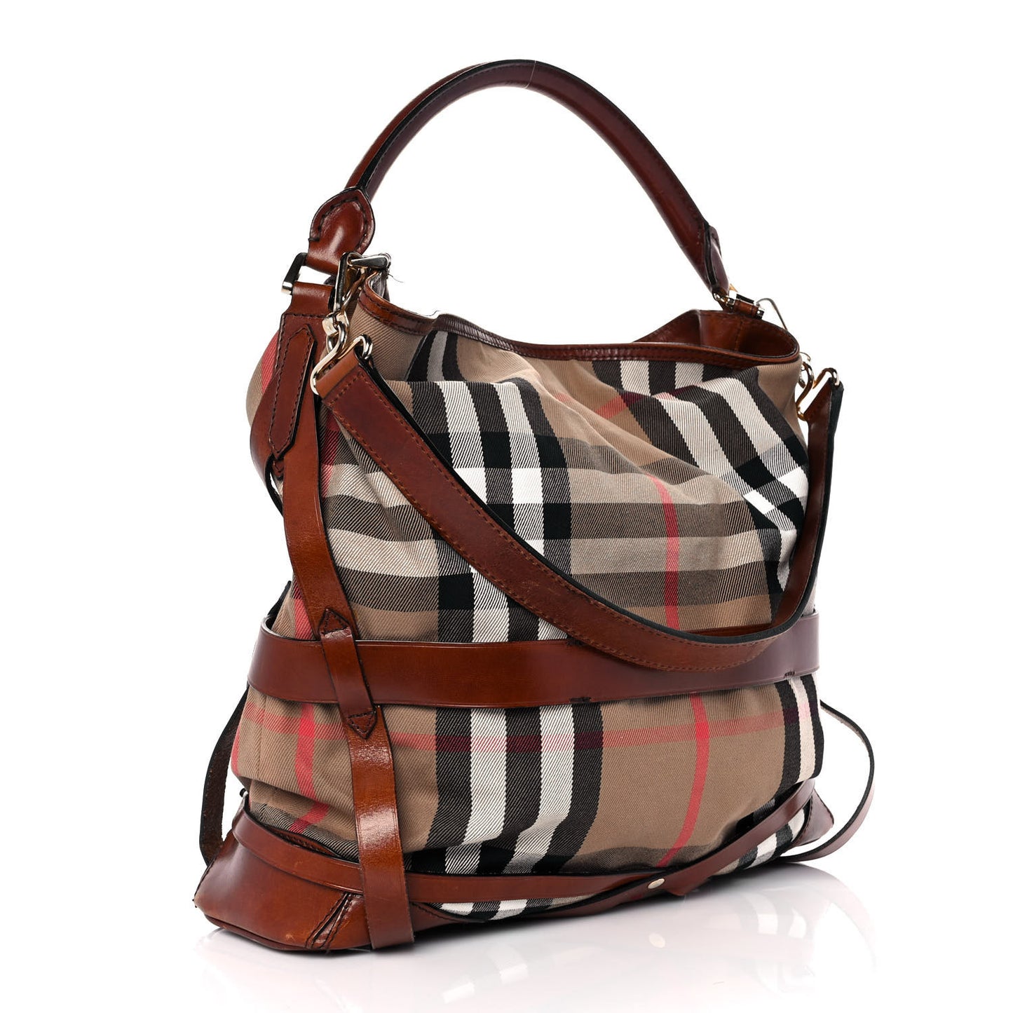 House Check Bridle Calfskin Medium Gosford Hobo Dark Tan