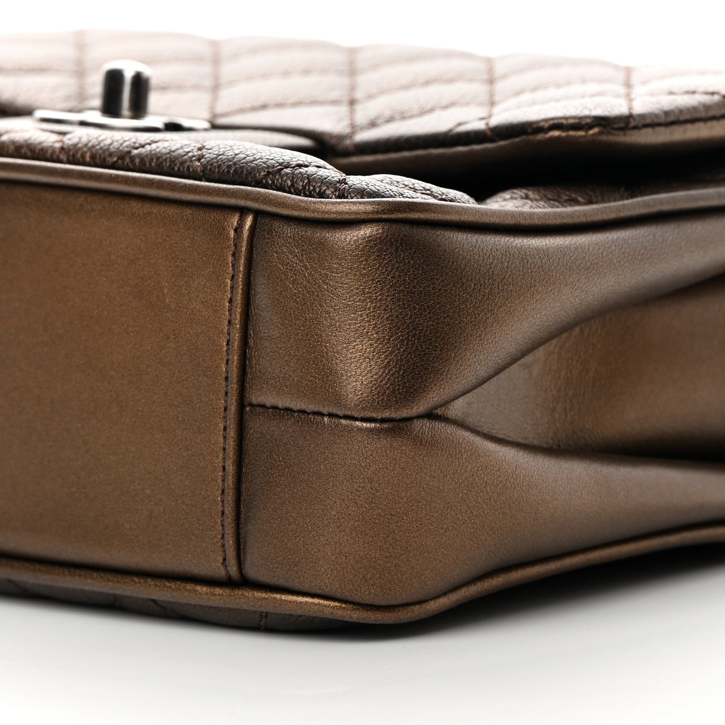 Metallic Goatskin Quilted Mini Square Flap Bronze
