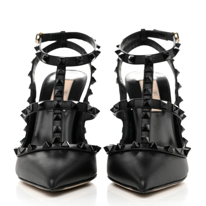 Valentino Garavani Calfskin Lacquered Monochrome Rockstud Ankle Strap 100mm Pumps 37 Black 2 of 9