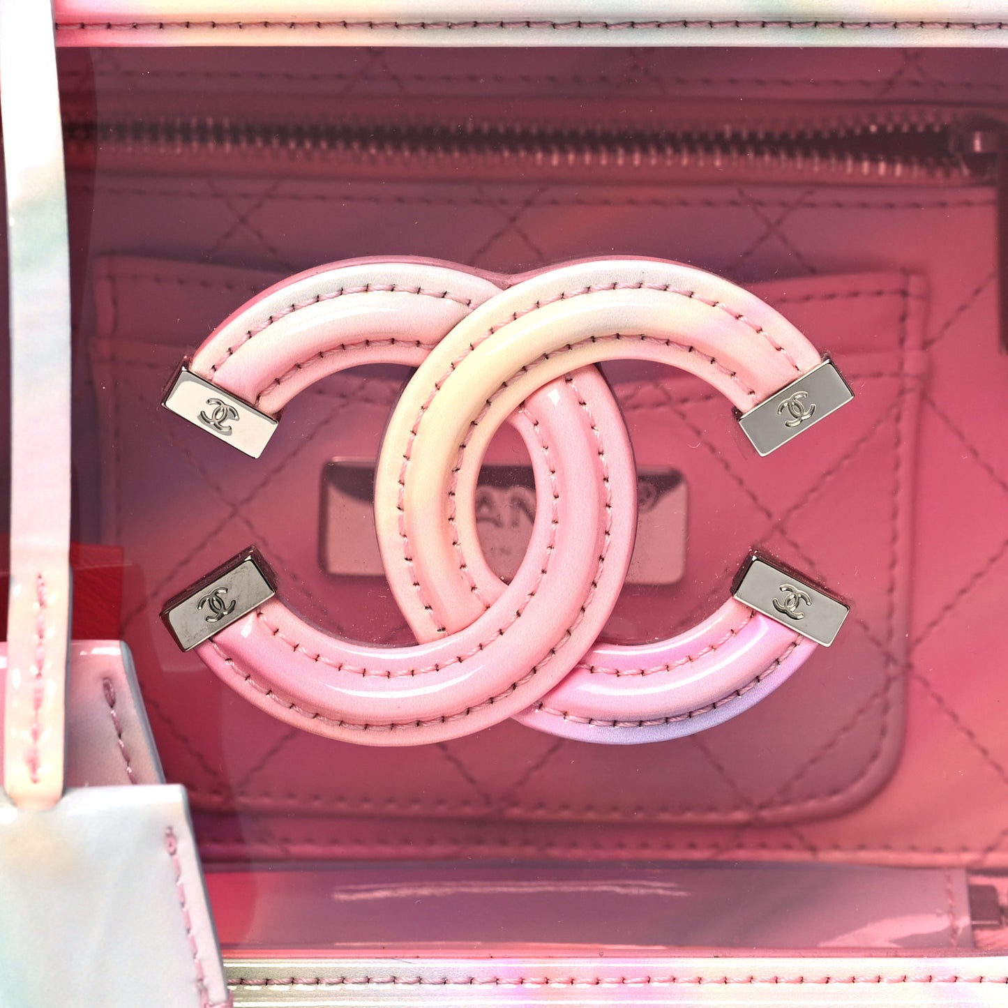 PVC Patent Calfskin Patent Lambskin Small CC Vanity Case Pink