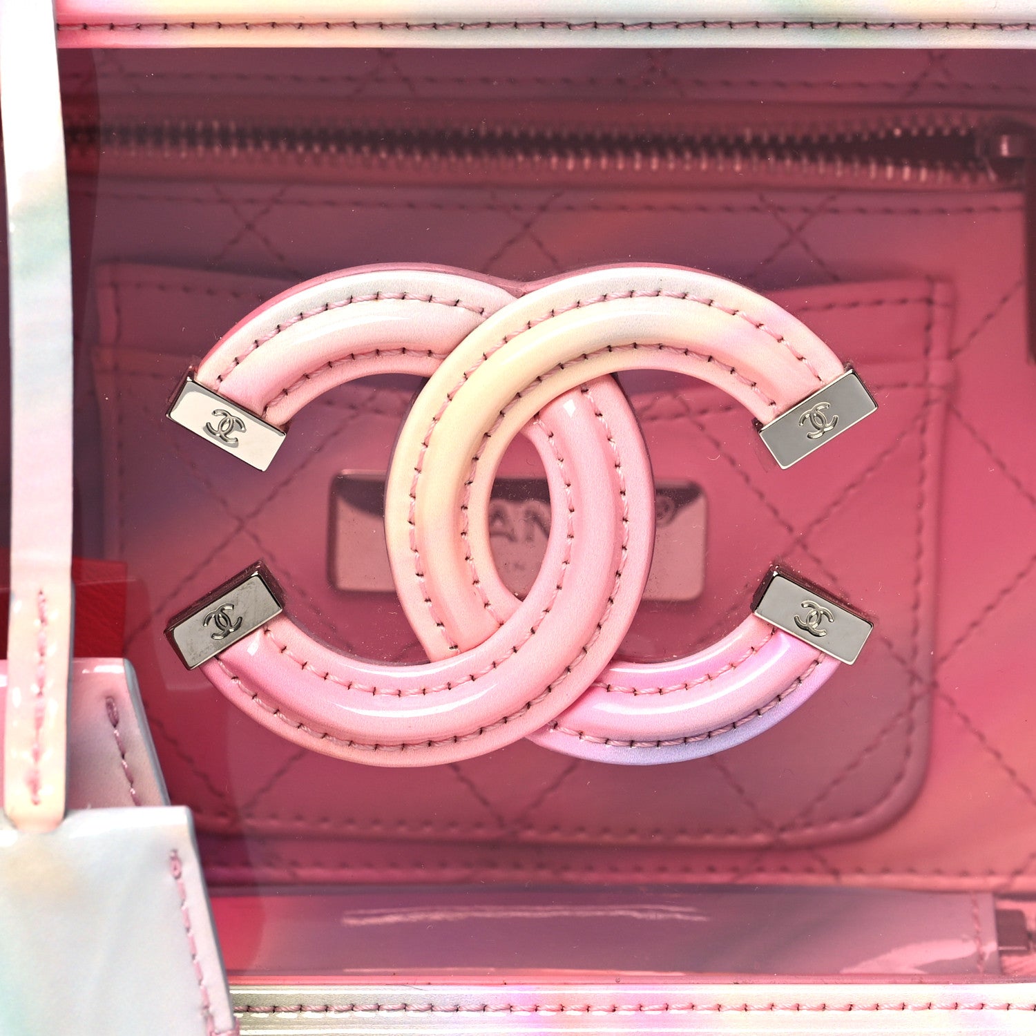Chanel PVC Patent Calfskin Patent Lambskin Small CC Vanity Case Pink 8 of 11