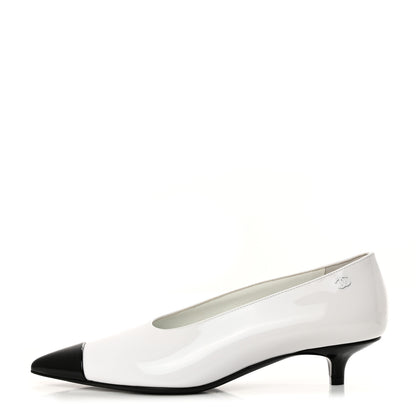 Chanel Patent Calfskin Pumps 36.5 White Black 1 of 9
