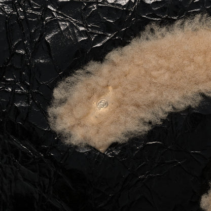 Chanel Shiny Crumpled Sheepskin Shearling CC Mania Zip Pouch Black Beige 10 of 10