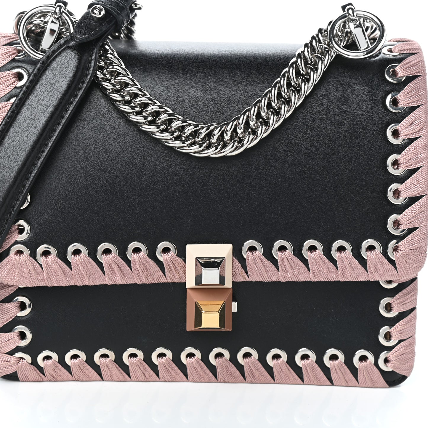 Calfskin Lace Up Small Kan I Shoulder Bag Black