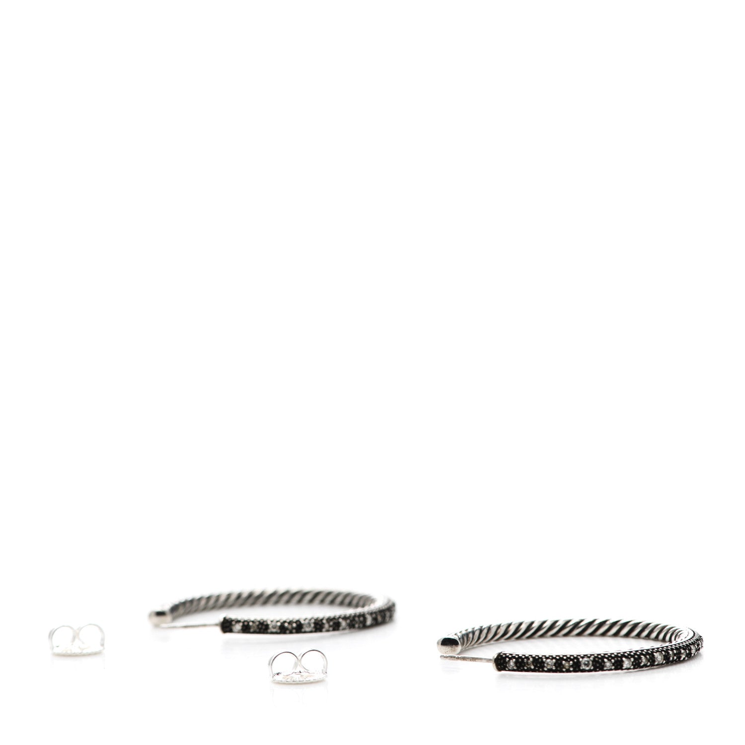 David Yurman Darkened Sterling Silver Diamond Small Midnight Melange Hoop Earrings 3 of 4