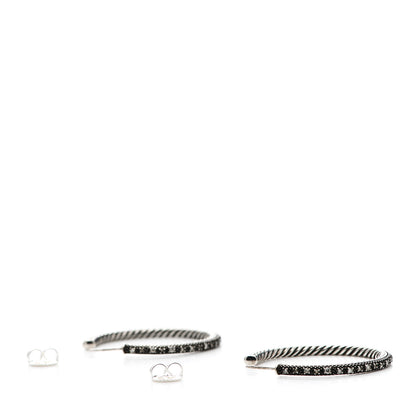 David Yurman Darkened Sterling Silver Diamond Small Midnight Melange Hoop Earrings 3 of 4