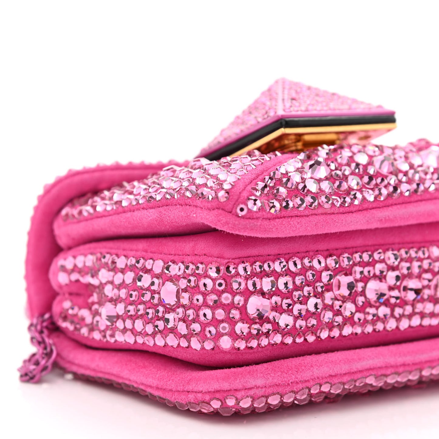Crystal Suede Embellished Micro One Stud Chain Bag Pink PP
