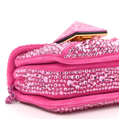 Valentino Garavani Crystal Suede Embellished Micro One Stud Chain Bag Pink PP 8 of 9